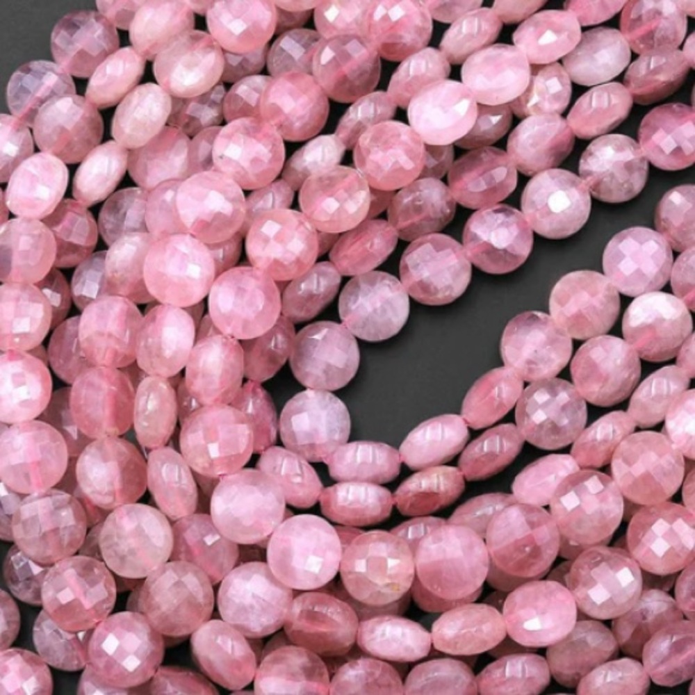 Rose Quartz Atlantisite Coin & freshwater pearl Set in .925 Sterling Silver S14 - Picture 3 of 12